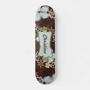 Skateboard de la vieja escuela de flores azules de
