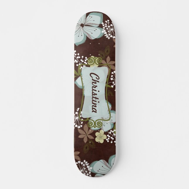 Skateboard de la vieja escuela de flores azules de (Anverso )
