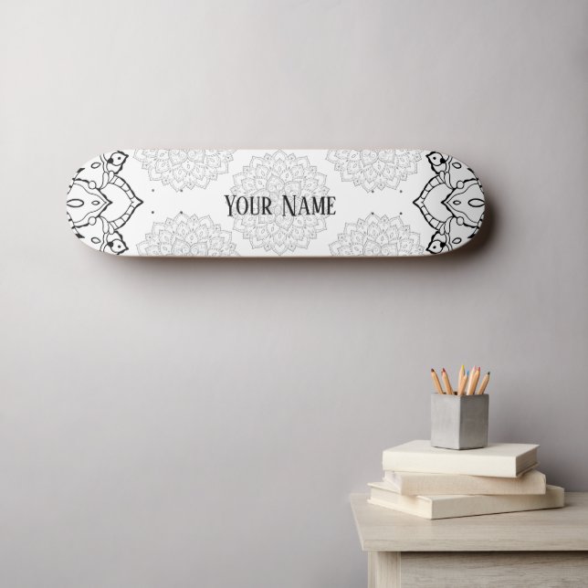 Skateboard de Mandala en blanco y negro (Arte de pared (horz))