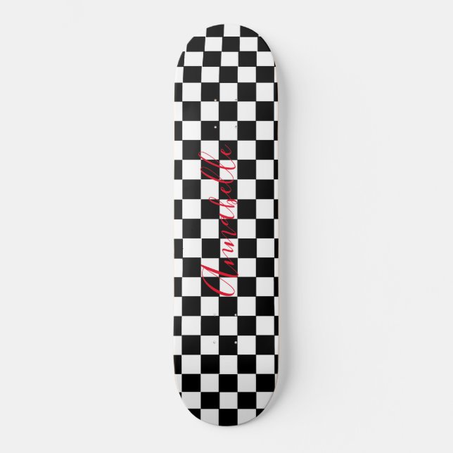 Skateboard de nombres personalizados negros y blan (Anverso)