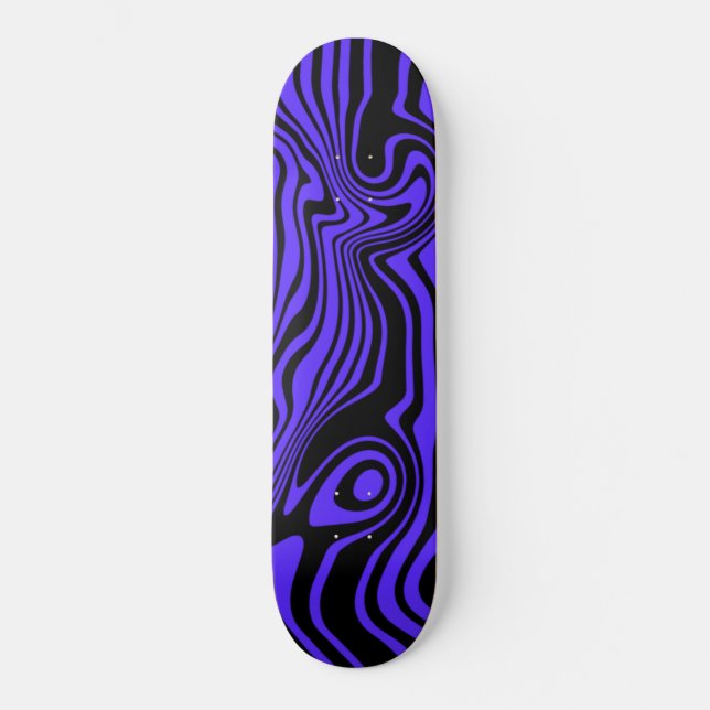 Skateboard de ondas negras y azules o elegir color (Anverso)