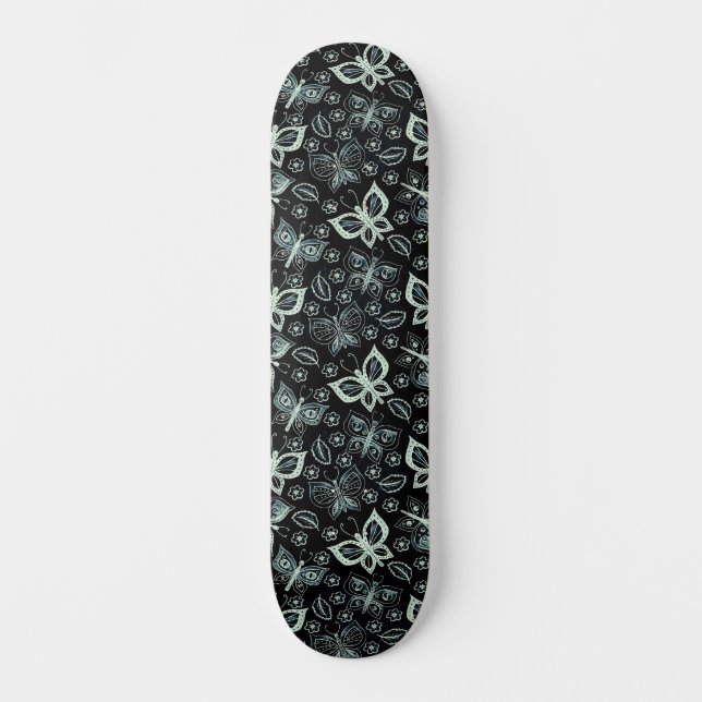 Skateboard de patrón de mariposa blanca y negra Gi (Anverso)
