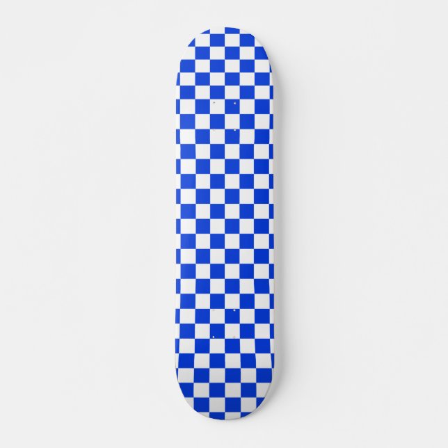 Skateboard de patrones blancos y azules brillante (Anverso )