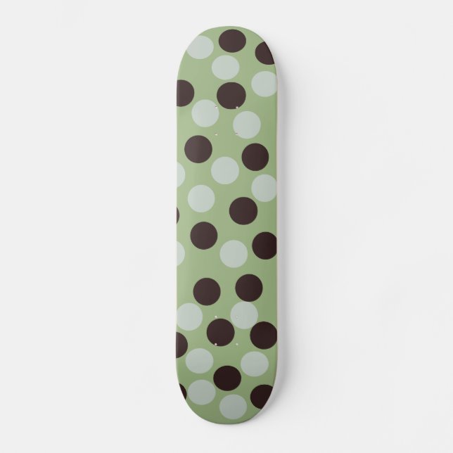 Skateboard de puntos de polka verde y marrón (Anverso)