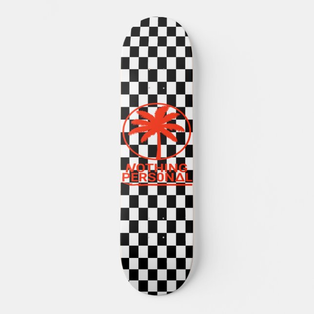 Skateboard de tablero de ajedrez negro y blanco (Anverso)