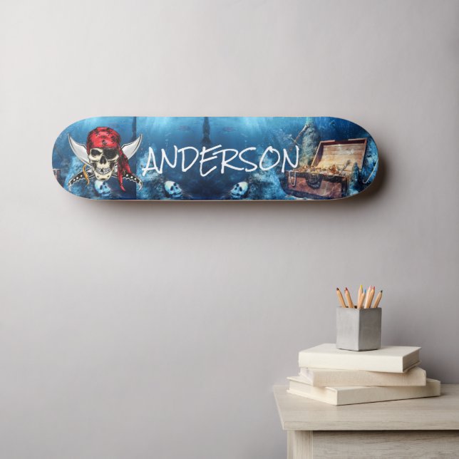 Skateboard de tesoros piratas personalizados (Arte de pared (horz))