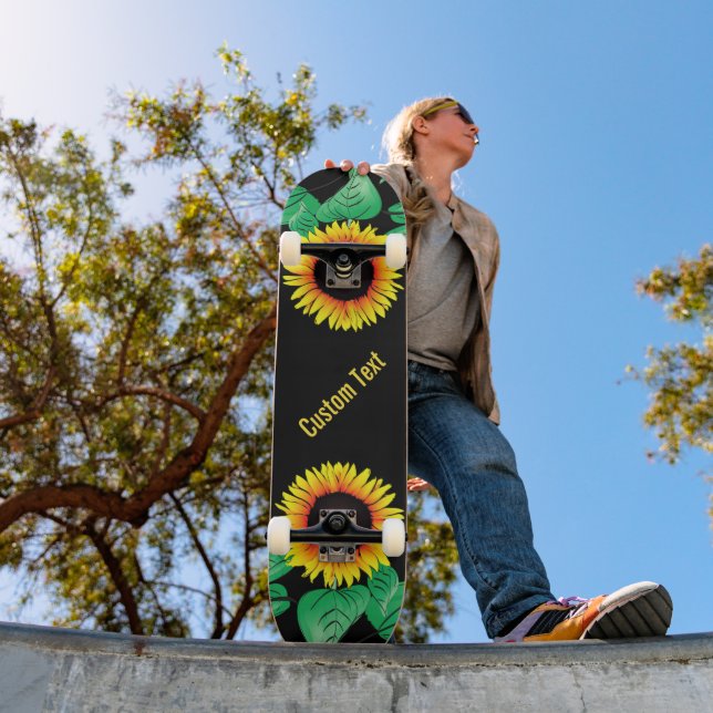 Skateboard de texto personalizado con girasoles (Exterior 1)