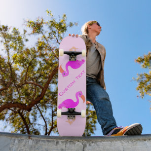 Skateboard de texto personalizado - Flamingos rosa
