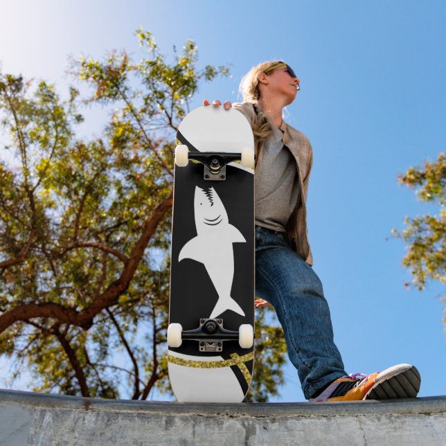 Skateboard de tiburón blanco Purpurina de oro (Exterior 1)