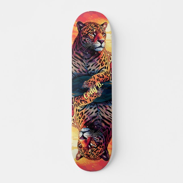 Skateboard de tigres tropicales de imagen espejo d (Anverso )