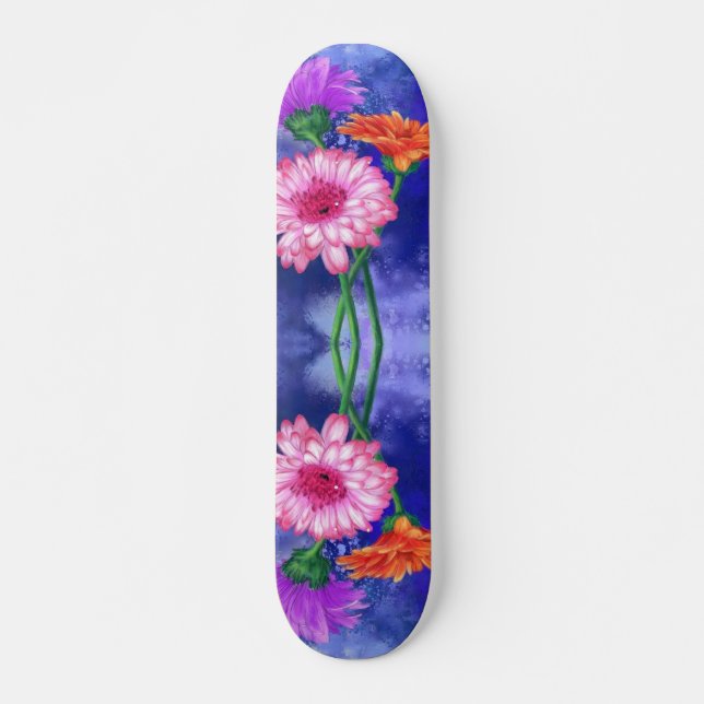 Skateboard de tres colores Gerberas - Pintura (Anverso )