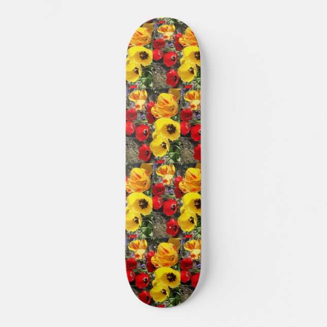 Skateboard de tulipanes amarillos y rojos (Anverso)