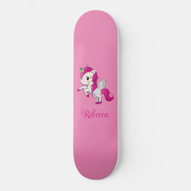 Skateboard de unicornio rosa esparkly personalizad (Anverso)