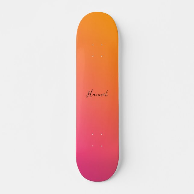 Skateboard Degradado rosa naranja personalizado (Anverso )
