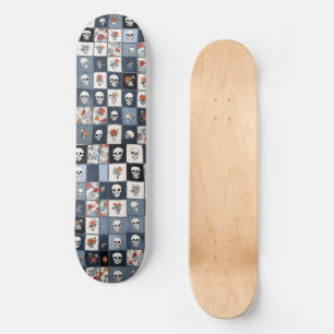 Skateboard Denim Patchwork Skulls Floral