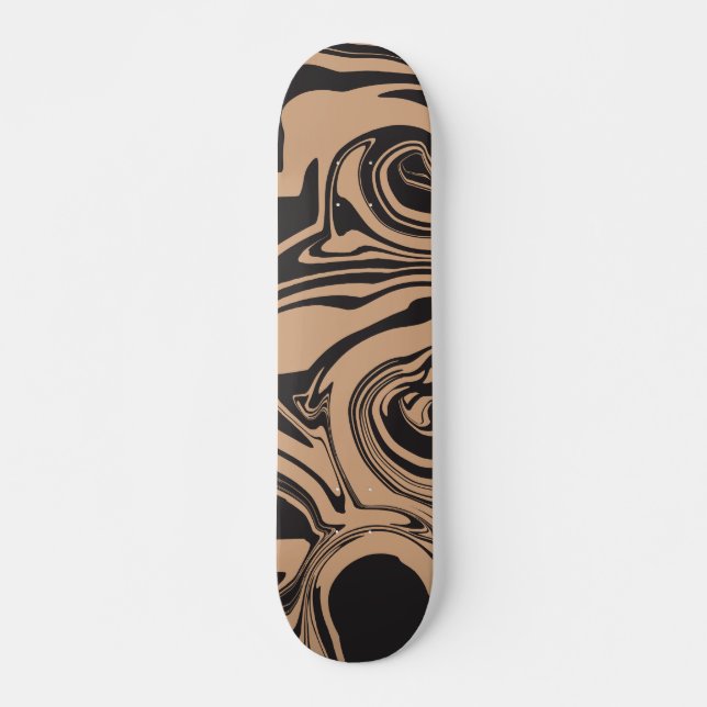 Skateboard Derrame en Tan y negro retro, remolino de mármol (Anverso )
