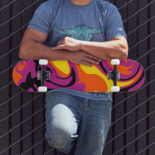 Skateboard Derrame - Naranja, negro, rosa y amarillo