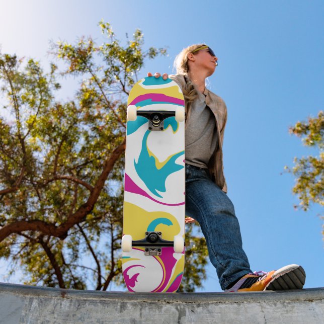 Skateboard Derrame - Turquesa, Amarillo, Rosa y Blanco (Exterior 1)