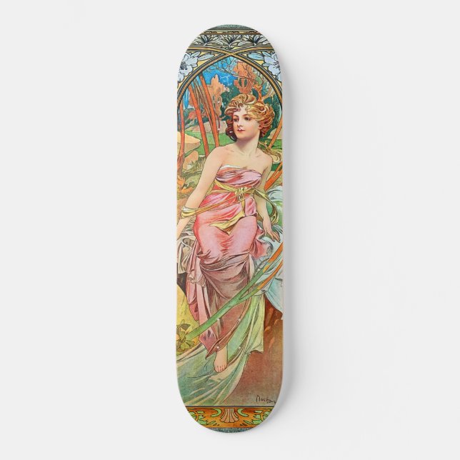 Skateboard Despertar por la mañana por Alphonse Mucha (Anverso)