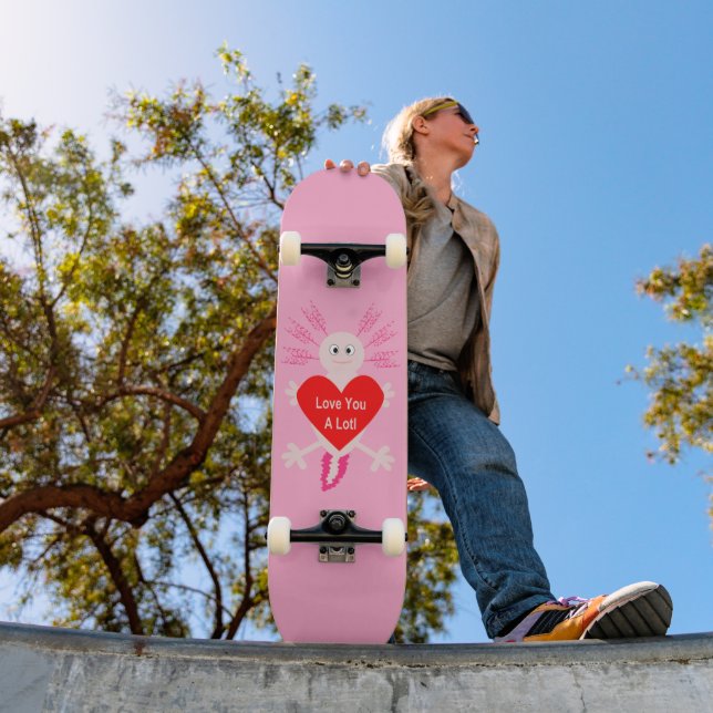 Skateboard Día de San Valentín Love Heart Axolotl (Exterior 1)