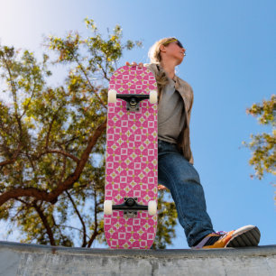Skateboard Diamante de Flor Brillante Rosa Caliente