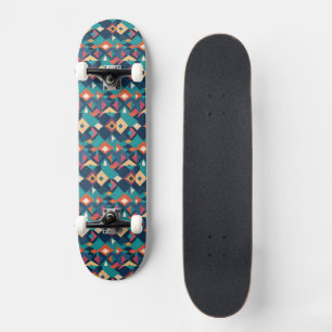 Skateboard Diamantes geométricos retro en naranjas amarillos 