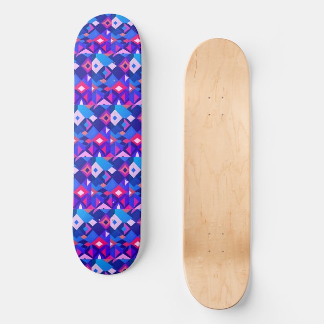 Skateboard Diamantes geométricos retro en púrpura y rosa (Anverso)