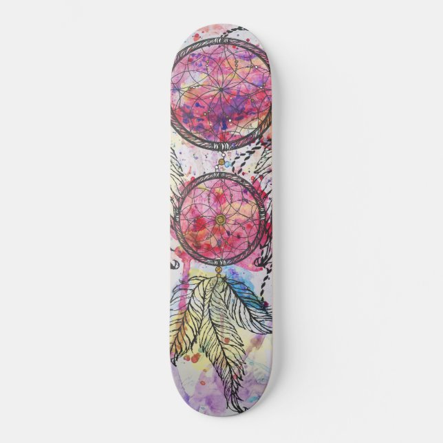 Skateboard Dibujo acuarela Dreamcatcher "Chase your Dreams" (Anverso)
