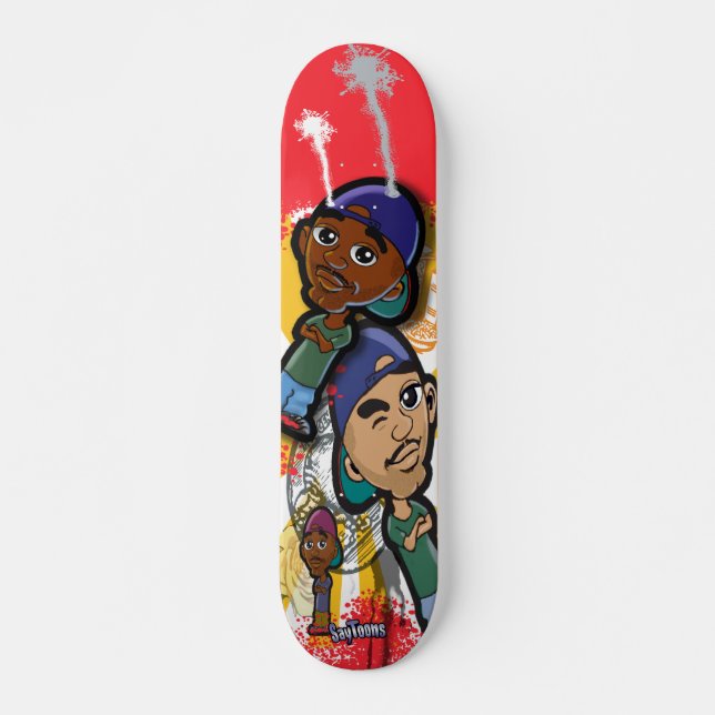 Skateboard Dibujo animado de Hip Hop del afroamericano (Anverso )