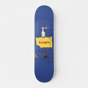 Skateboard Dibujo animado de un ave marina divertida rodeada 