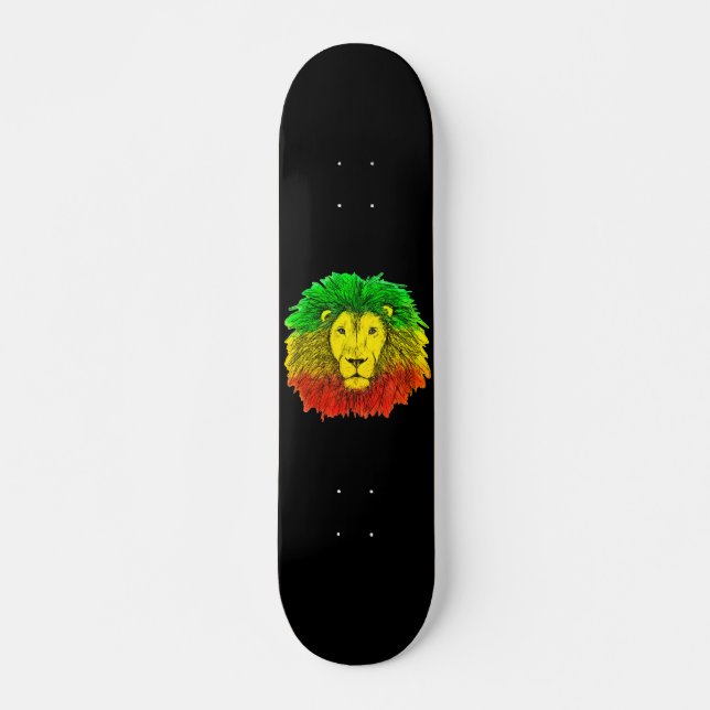 Skateboard Dibujo de cabeza de león Rasta rojo amarillo verde (Anverso )