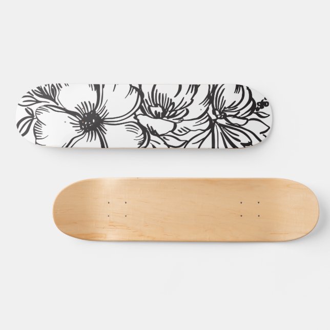 Skateboard Dibujo de líneas florales abstractas (Horz)