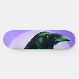 Skateboard Dibujo de un cuervo sobre fondo morado de neón