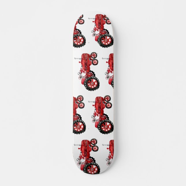 Skateboard Dibujo de un tractor rojo viejo (Anverso )