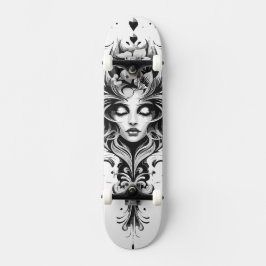 Skateboard Dibujo en blanco y negro de una mujer