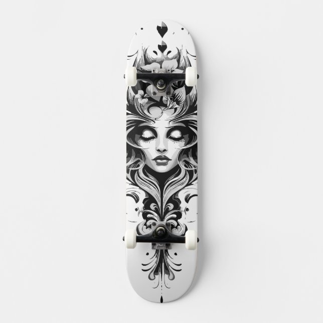 Skateboard Dibujo en blanco y negro de una mujer (Anverso)