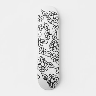 Skateboard Dibujo floral en blanco y negro