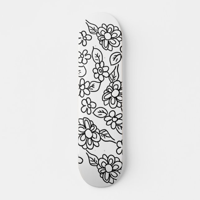 Skateboard Dibujo floral en blanco y negro (Anverso )