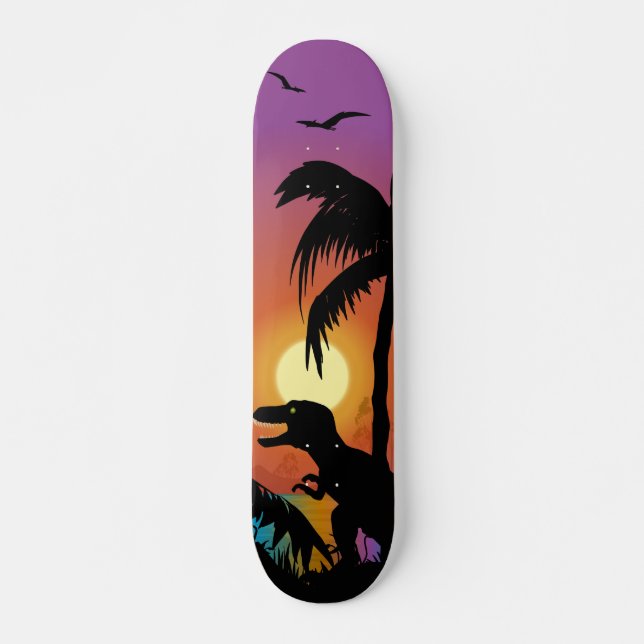 Skateboard Dinosaurio en el amanecer (Anverso )