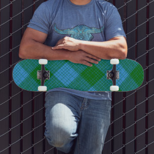 Skateboard Diseño a cuadros entrecruzados azul y verde