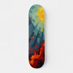 Skateboard Diseño abstracto de sol y energía de fuego