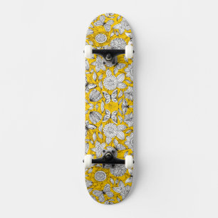 Skateboard Diseño abstracto floral blanco amarillo lindo