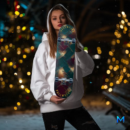 Skateboard Diseño artístico festivo con resaltados dorados