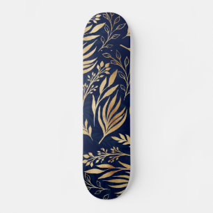 Skateboard Diseño azul botánico del floliage dorado clásic