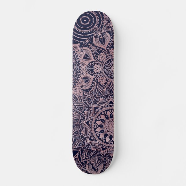 Skateboard Diseño azul de la colección Mandala dorada Rosa (Anverso)