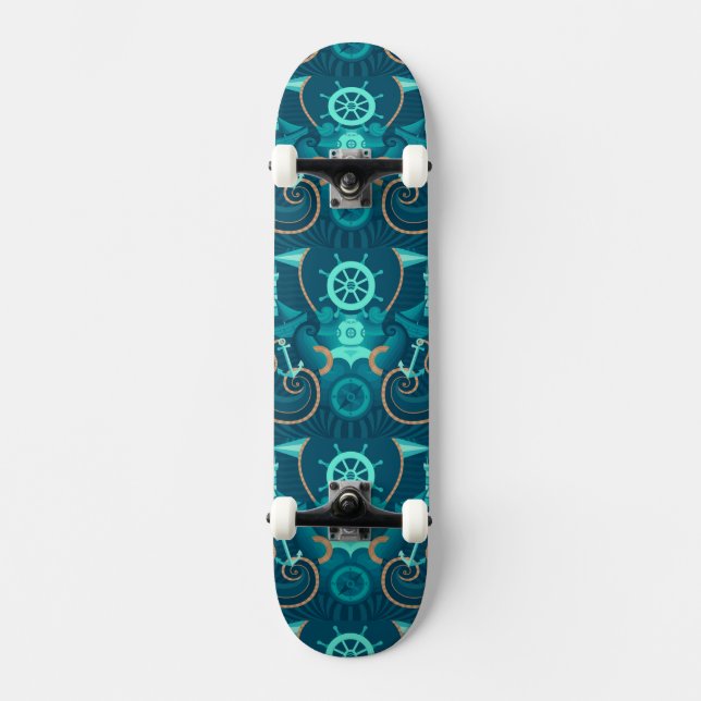 Skateboard Diseño azul náutico (Anverso)