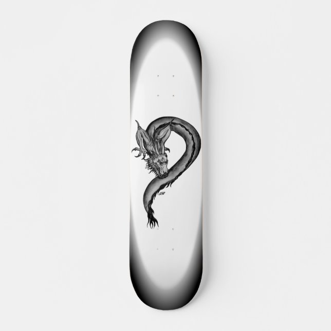Skateboard Diseño blanco y negro de Dragon (Anverso )