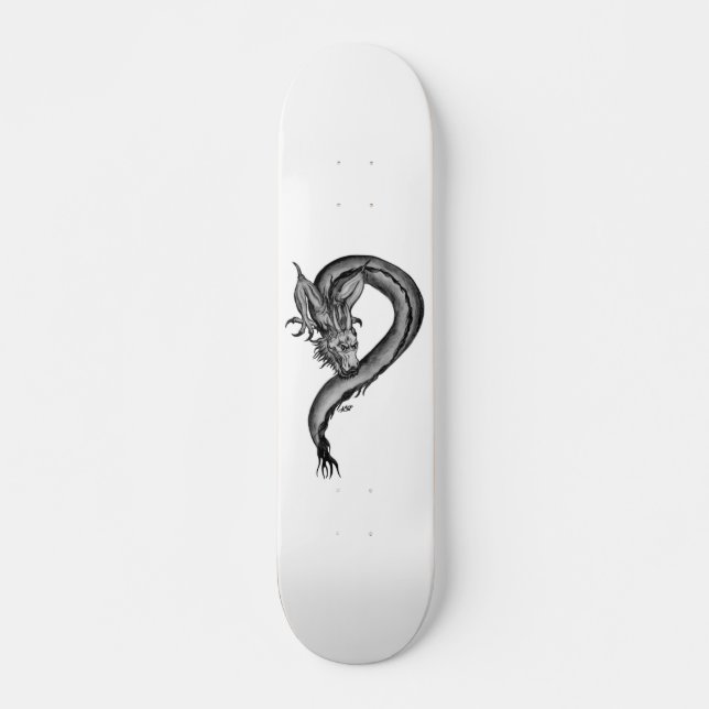 Skateboard Diseño blanco y negro de Dragon (Anverso )