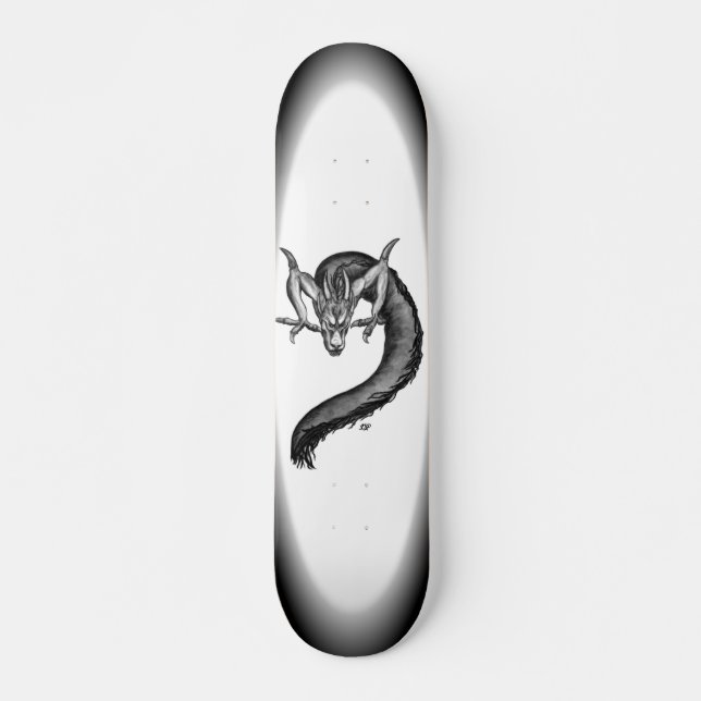 Skateboard Diseño blanco y negro de Dragon (Anverso )