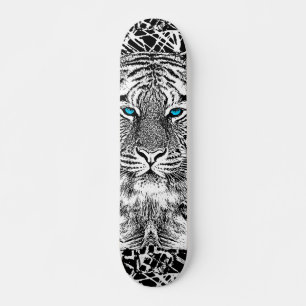 Skateboard Diseño blanco y negro del tigre de los ojos azules
